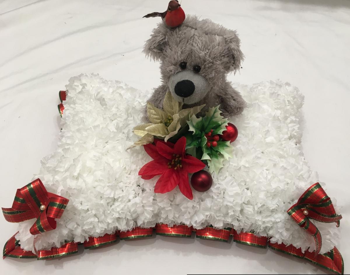 Teddy Pillow Xmas Tribute Flower